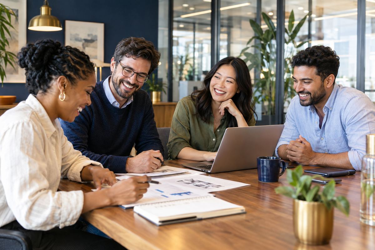 The JMAP Group team working together in the office